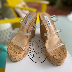 Steve Madden Clear Cork-Bottom Wedges